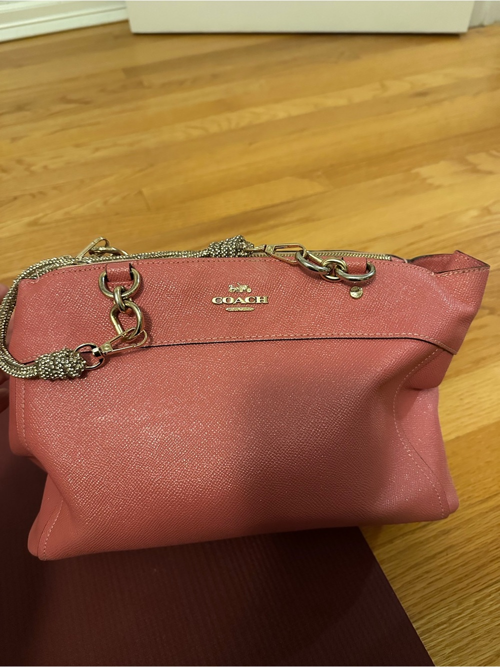 Coach Brook Carryall Pink Pebble Leather Shoulder Bag w/Crystal Straps
